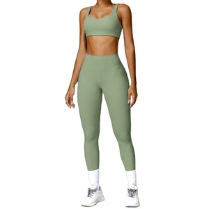 Customize Casual Plain Yoga Set High Quality Stylish Women Yoga Set 2025 New Gym Bra Yoga <b>Leggings</b> Set - Product Image 1