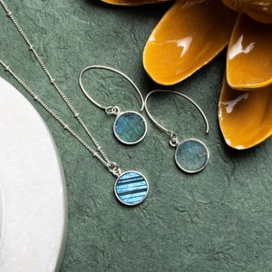 Labradorite Sterling Silver Handmade Gold Plated <b>Earrings</b> Set Wholesale Circle Pendant Matching Drop Natural Stone Certified - Product Image 1