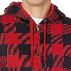 Men's Red Black Plaid Hooded Zip-Up Sweatshirt Regular Fit Casual <b>Flannel</b> Jacket Autumn Wear - Product Image 6