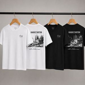 Camiseta de Verano para Hombre con Estampado, Manga Corta, Cuello Redondo, Corte Regular, Algodón, Casual, Blanca y Negra, Diseño Fotográfico, Logotipo en la Espalda - Product Image 2