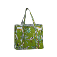 Sac fourre-tout en coton matelassé réversible, léger, durable, lavable, écologique, fait main, style bohème, imprimé animaux de la jungle, été