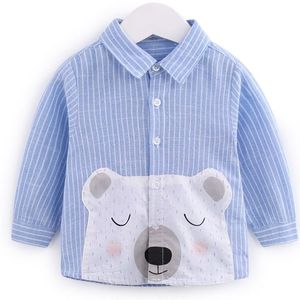 Boys Long Sleeve <b>Striped</b> Shirt Cotton Mandarin Collar Embroidered <b>Car</b> Pocket Casual Kids Top - Product Image 5