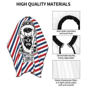 Capa de Barbero Profesional con Estampado de Calavera, Rayas Rojas, Azules y Blancas, Antiestática, de Poliéster, Ajustable en el Cuello - Product Image 1