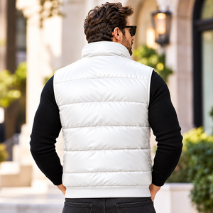 Wholesale <b>Men's</b> Genuine Leather Puffer <b>Vest</b> | Herren-Steppweste aus Echtleder im Großhandel , Gilet Traspirante - Product Image 2