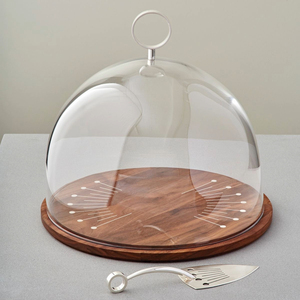 Support à gâteau en bois avec dôme en verre, plateau de service pour desserts, plateau de présentation de fromages pour la table à manger - Product Image 5