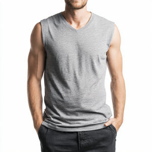 Camisetas sin mangas con cuello en V para hombre, 100% algodón poliéster, ligeras, a la moda. - Product Image 2