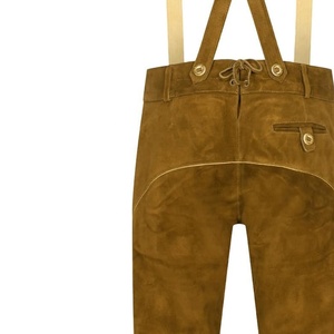 Pantalones Cortos Bávaros de Cuero Marrón para Hombre con Bordado, Cierre con Cordón, Cintura Media, Estilo Casual - Product Image 3