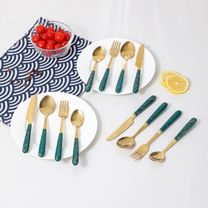 Ensemble de couverts en acier inoxydable, couteau, fourchette, cuillère, ensemble de couverts avec manche en plastique et céramique, pour fête, dîner, vaisselle de table - Product Image 5