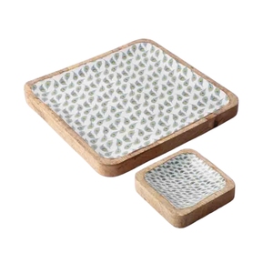 Plateau de service rectangulaire en bois de manguier émaillé fait main avec poignées, imprimé, pour la maison et l'hôtellerie - Product Image 3
