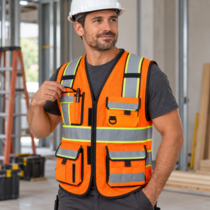 Gilet de sécurité haute visibilité orange pour homme, en maille réfléchissante, multi-poches, logo personnalisé, vêtements de travail - Product Image 2
