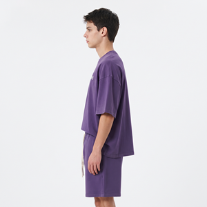 Ensemble deux pièces surdimensionné pour homme en coton uni, respirant, de haute qualité, idéal pour l'été et les occasions formelles - Product Image 6