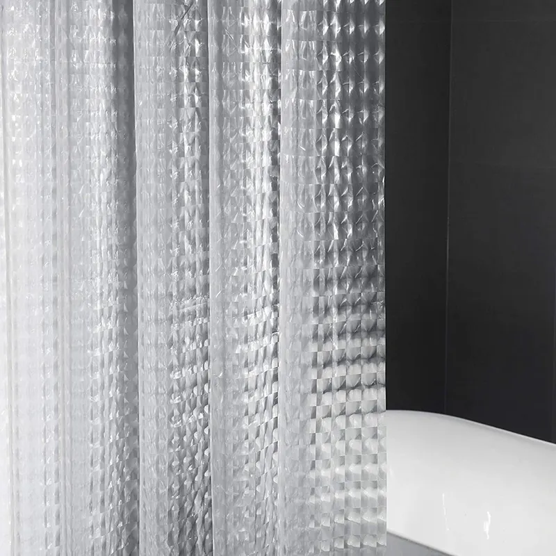 Cortina de ducha transparente para el hogar, visillo de baño de plástico blanco, resistente al agua, transparente, con ganchos