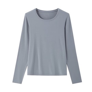 Camiseta de Manga Larga con Cuello Redondo para Mujer, Color Sólido, Secado Rápido, Tejido Transpirable de Algodón, Estilo Casual, Corte Regular, para Todas las Temporadas - Product Image 1