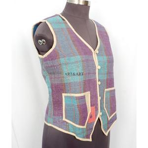 Handmade Eco-Friendly 100% Pure Cotton Reversible Breathable Quick Dry Knitted Vintage V-neck Button Short Outerwear Vest <b>Jacket</b> - Product Image 3