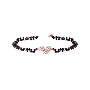 Elegant Black <b>Beaded</b> Mangalsutra <b>Bracelet</b> for Women | 18K <b>Gold</b> Plated Diamond Floral Leaf <b>Bracelet</b> | CZ Stone Traditional Modern - Product Image 1