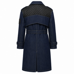 Longline Belted Denim Trench Coat Custom Men Women Heavyweight Jacket Premium <b>Quilted</b> Shoulder Outerwear - Product Image 3