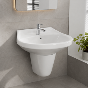 Lavabo mural demi-piedestal écologique, garantie 5 ans, finition polie, design traditionnel, hôtel, appartement, villa, hôpital - Product Image 2