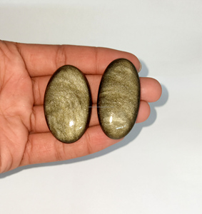 Cabochon en obsidienne dorée naturelle à taille ovale, pierre précieuse en vrac pour la fabrication de bijoux DIY en argent et laiton, vente en gros - Product Image 6