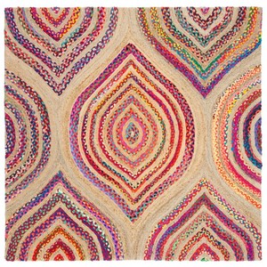 Tapis géométrique rectangulaire en jute tressé artisanal, style oriental, tissage plat, pour salon et pique-nique, nettoyage à sec, poils fins - Product Image 3