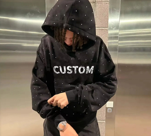 Sudadera con Capucha Personalizada con Pedrería, Unisex, Holgada, Informal, para Otoño, con Bolsillo Delantero y Diseño con Estampado Brillante - Product Image 4
