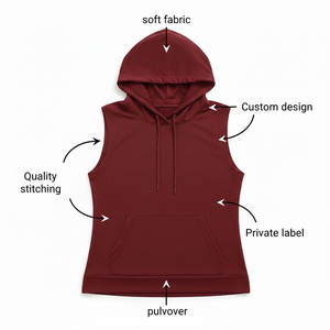 Sudadera con capucha sin mangas para mujer, color sólido, transpirable, diseño de bolsillo tejido, ropa informal de verano - Product Image 3