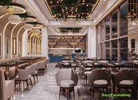 Design d'intérieur graphique pour boulangerie, café, ensemble de meubles de café personnalisés, mobilier de café contemporain, ensemble table et chaises