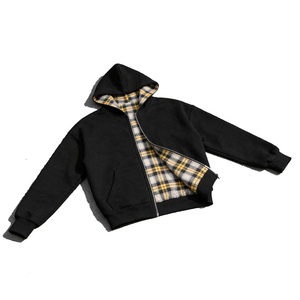 Sweat-shirt à capuche pour homme, doublé à carreaux, avec poches zippées, coupe oversize, décontracté, pour l'hiver, 100% coton, molleton tricoté, manches classiques - Product Image 4
