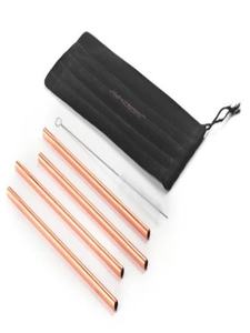 Colección de Pajitas de Cobre Reutilizables Premium con Cepillo de Limpieza y Bolsa de Transporte, Elegantes Utensilios para Beber en Uso Diario - Product Image 4