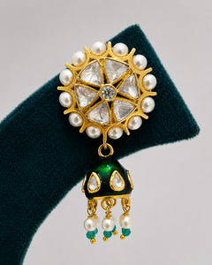 Wholesale Sstringz Exim 925 Sterling <b>Silver</b> Gold Plated Trendy Turquoise Polki Kundan Pearl Meenakari Pendant <b>Jhumka</b> Earrings - Product Image 3
