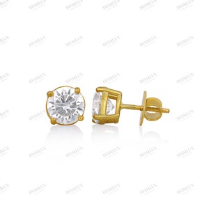 Boucles d'oreilles clous solitaires rondes en or jaune, bijoux classiques pour femmes, plaqué argent, au meilleur prix - Product Image 2