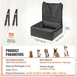 Rehausseur de siège auto pour chien avec poche de rangement, laisse de sécurité à clipser, lit rembourré en éponge et coton PP, housse pratique pour siège arrière de voiture pour animaux de compagnie - Product Image 5