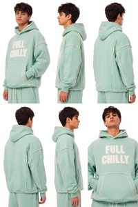 Sudadera con Capucha Personalizada de Felpa Francesa con Bordado Chenille, Bolsillo Frontal, Estilo Urbano para Hombre, Talla Grande, 450 G/M² - Product Image 4