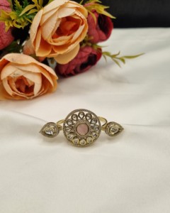 Elegant Two Finger Floral Design Kundan Gemstone <b>Ring</b> Antique Gold Plated For Women <b>Adjustable</b> <b>Ring</b> Festival Partywear Wholesale - Product Image 2