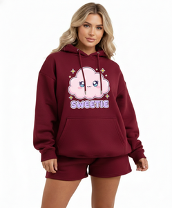 Ensemble sweat à capuche et short pour femme, nouveau style, 100% coton molletonné, respirant, décontracté, pour l'hiver - Product Image 3