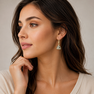 Boucles d'oreilles en argent sterling 925 plaqué or 18 carats avec pierre de jaspe dalmatien facettée de 28-29 mm en forme de triangle - Product Image 5