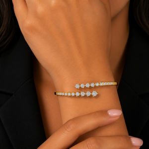 Round Cut Lab Grown Diamond Open <b>Cuff</b> Bangle <b>Bracelet</b> DEF VVS 10K 14K Yellow Gold Wedding Fine Jewelry For Women ODM Wholesale - Product Image 2