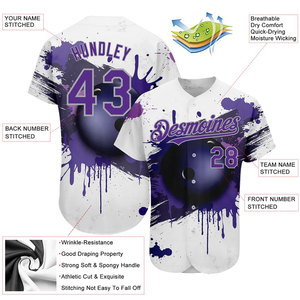 Yourteams Baseball Jersey Custom Full Print Purple White Moisture Wicking Unisex Short Sleeve Adult All Seasons - Product Image 2