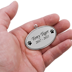 Personalized Silver Oval Pet Urn Nameplate Hanging <b>Memorial</b> <b>Plaque</b> With Ribbon Custom Engraved Metal Cremation Keepsake ID Tag - Product Image 3