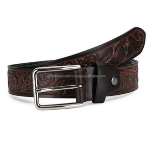 Cinturón de herramientas occidental de cuero de vaca de grano completo negro o marrón con diseño personalizado al por mayor para vaquera con hebilla de níquel - Product Image 2