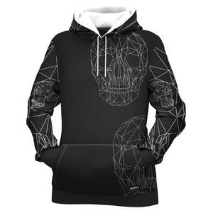 Sudadera con Capucha Negra para Hombre, Estampado Geométrico de Calavera, Sublimación, 100% Poliéster Tejido, Ropa Urbana de Otoño - Product Image 1