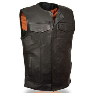 VIBE SEWN <b>Men's</b> Genuine Cowhide <b>Leather</b> Sleeveless <b>Vest</b> Zipper Closure Casual Motorcycle Biker Eco-Friendly Breathable Winter - Product Image 3