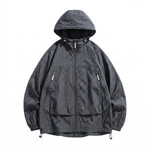 Unisex Winter Crocheted <b>Mandarin</b> <b>Collar</b> Hooded Quilted <b>Jacket</b> Windproof Canvas Washed Zipper Solid Casual Multi-Pocket Outerwear - Product Image 1