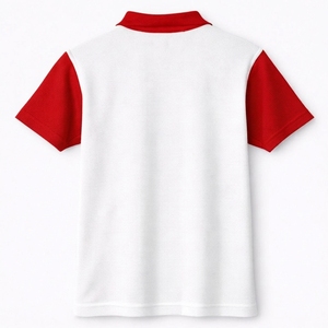 Factory Price Men's Zipper Front Design Short Sleeve Knitted Terry Fabric Polyester Breathable Formal Style for Shirt White red - Product Image 5