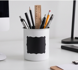 White Round Metal Food <b>Storage</b> Container With Chalkboard Label Airtight Lid For Coffee Beans And <b>Kitchen</b> <b>Storage</b> Use - Product Image 6