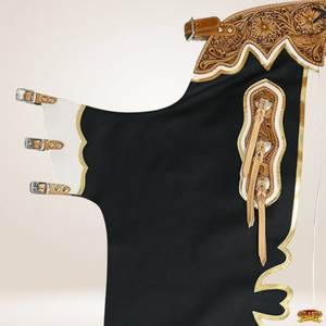 Chaps en cuir véritable Radeo pour homme, avec franges et broderies, fermeture à boucle. - Product Image 6