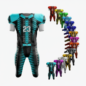 Ensemble d'uniformes de football américain personnalisés avec nom et numéro d'équipe, en maille polyester de haute qualité à 100 %, sublimation, entraînement - Product Image 1