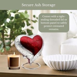 Executive Aluminum Heart <b>Memorial</b> Cremation <b>Keepsake</b> Urn Ash Tribute Holder Featuring Decorative Secure Top Closure - Product Image 5