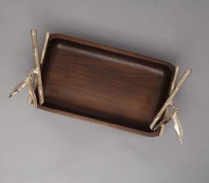 Modern <b>Wooden</b> <b>Fruit</b> & Serving Tray with Antique Metal Handles | Luxury Dining & Kitchen Decor - Product Image 4