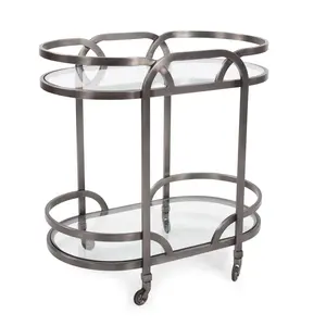 Chariot de service en verre World Trend, nouveau style, chariot de bar de luxe pour bar à domicile, chariot de service haut de gamme pour l'hôtellerie, finition plaquée - Product Image 6