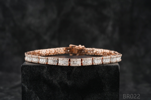 Bracelet tennis plaqué or rose avec diamants taille baguette, serti en canal géométrique, bijoux de luxe pour femme BR022 - Product Image 2